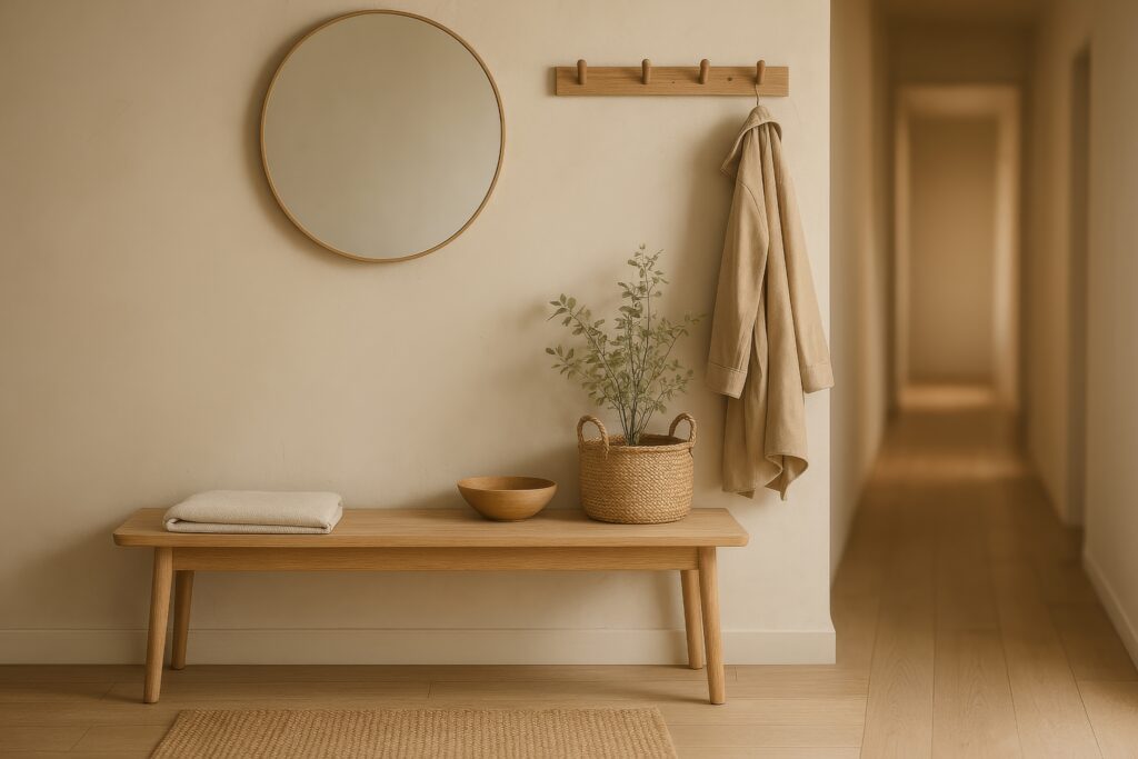 Minimal entryway showing the things that keep your home cluttered reduced for a clean and intentional space.