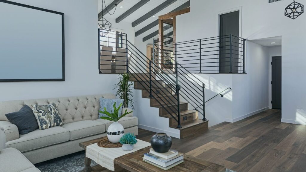 Calm and organized living room designed to create a peaceful and stress-free home environment.