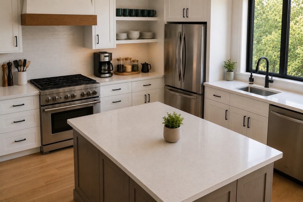 Thoughtfully organized kitchen designed for efficient cooking and everyday use after unpacking.