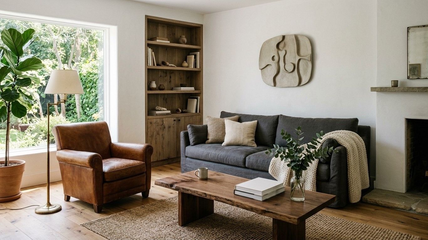 What Happens After a Professional Organizer Leaves illustrated by a thoughtfully organized living room with functional systems designed for everyday life.