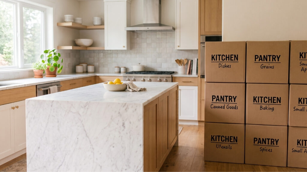 Unpacking and organizing a kitchen
