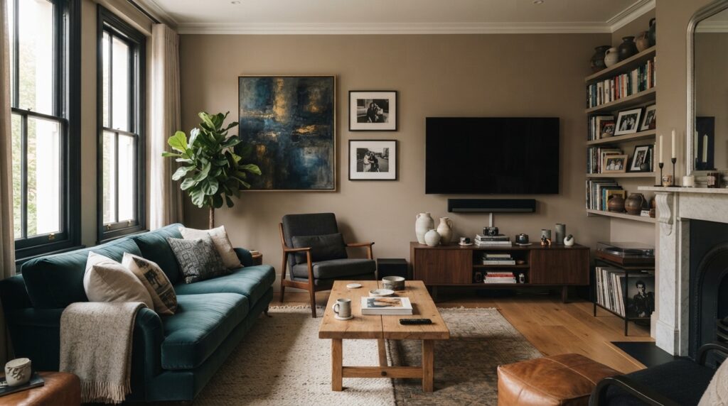 Living room with furniture, artwork and electronics that can be documented in a home inventory